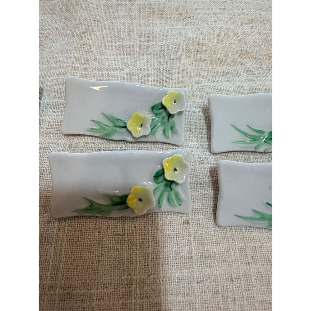 Vintage Japanese Ceramic Chopstick Rests Set of 6 Hand Painted Floral Hashioki - Picture 6 of 7